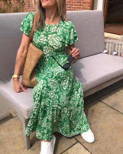 Lange jurk met korte mouwen en bloemenprint