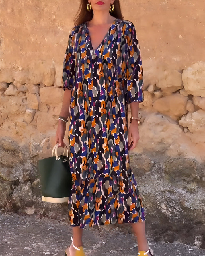 V-hals jurk met retroprint