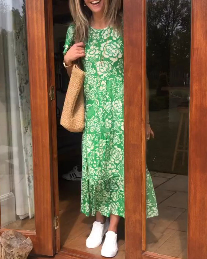 Lange jurk met korte mouwen en bloemenprint