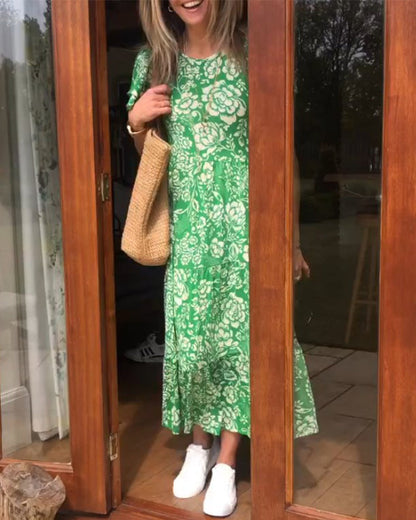 Lange jurk met korte mouwen en bloemenprint