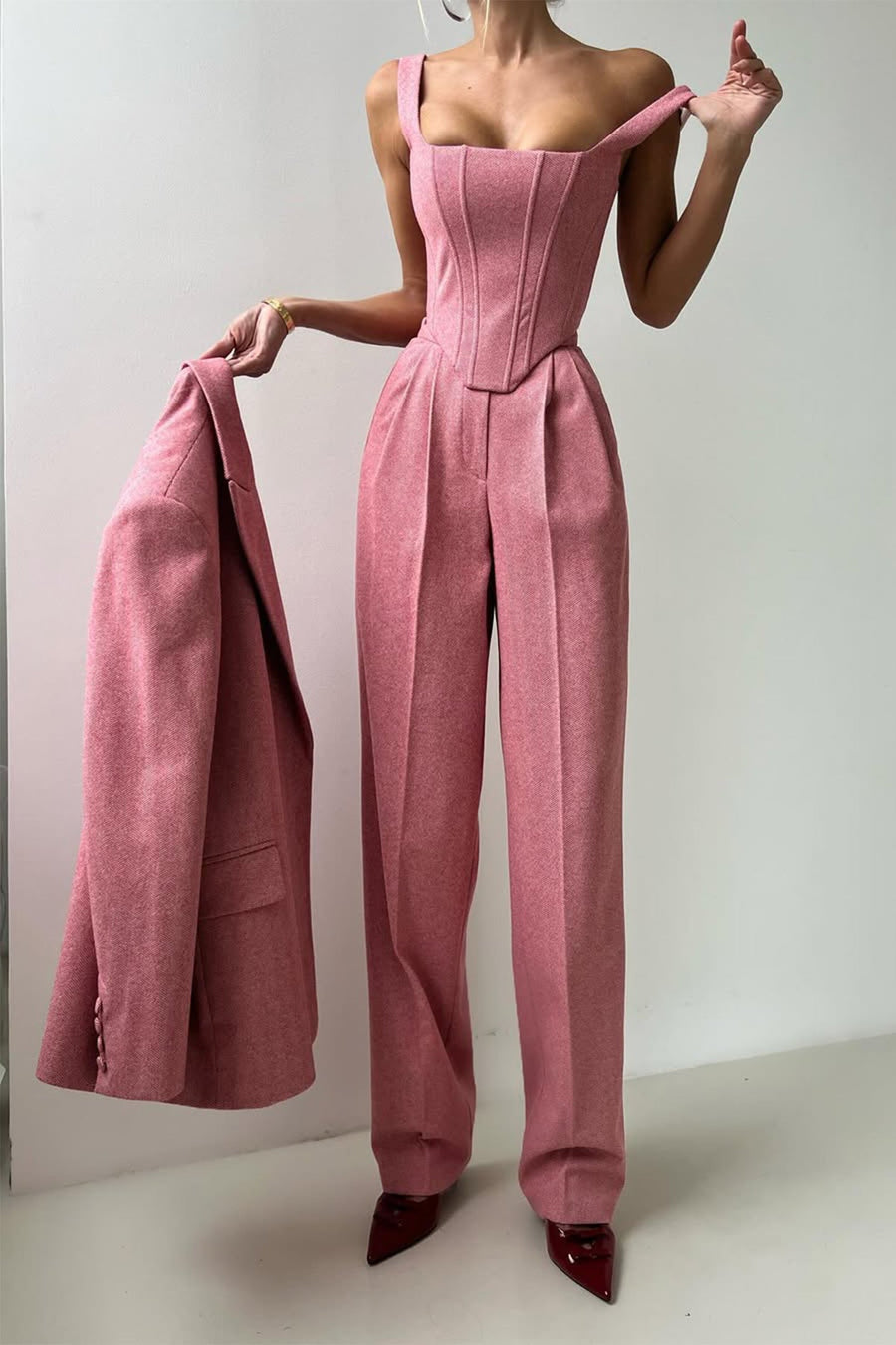 Figen - Driedelige set met dubbelkruisende blazer