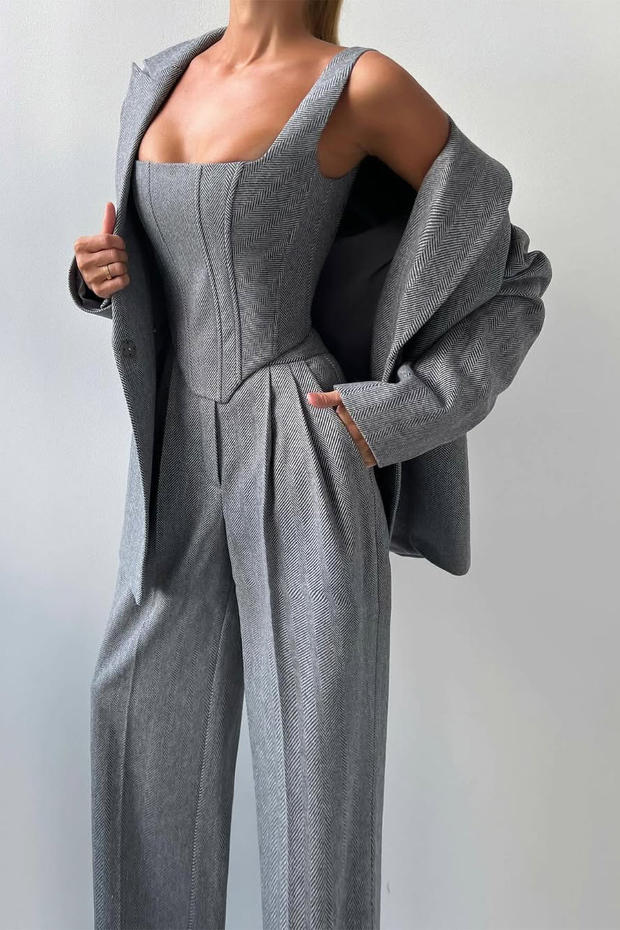 Figen - Driedelige set met dubbelkruisende blazer