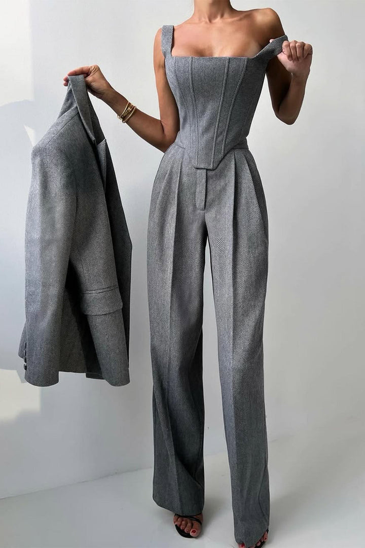 Figen - Driedelige set met dubbelkruisende blazer
