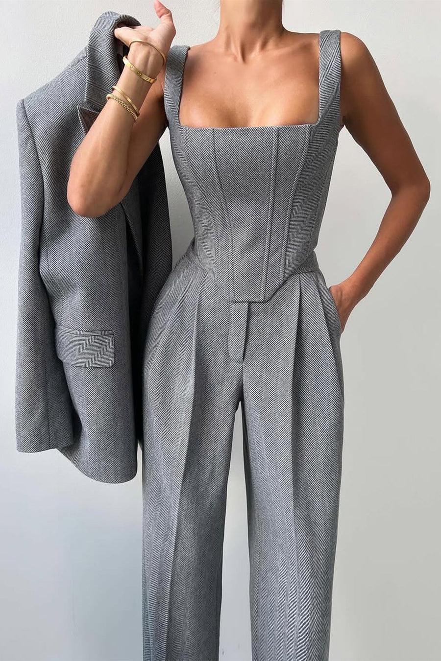 Figen - Driedelige set met dubbelkruisende blazer