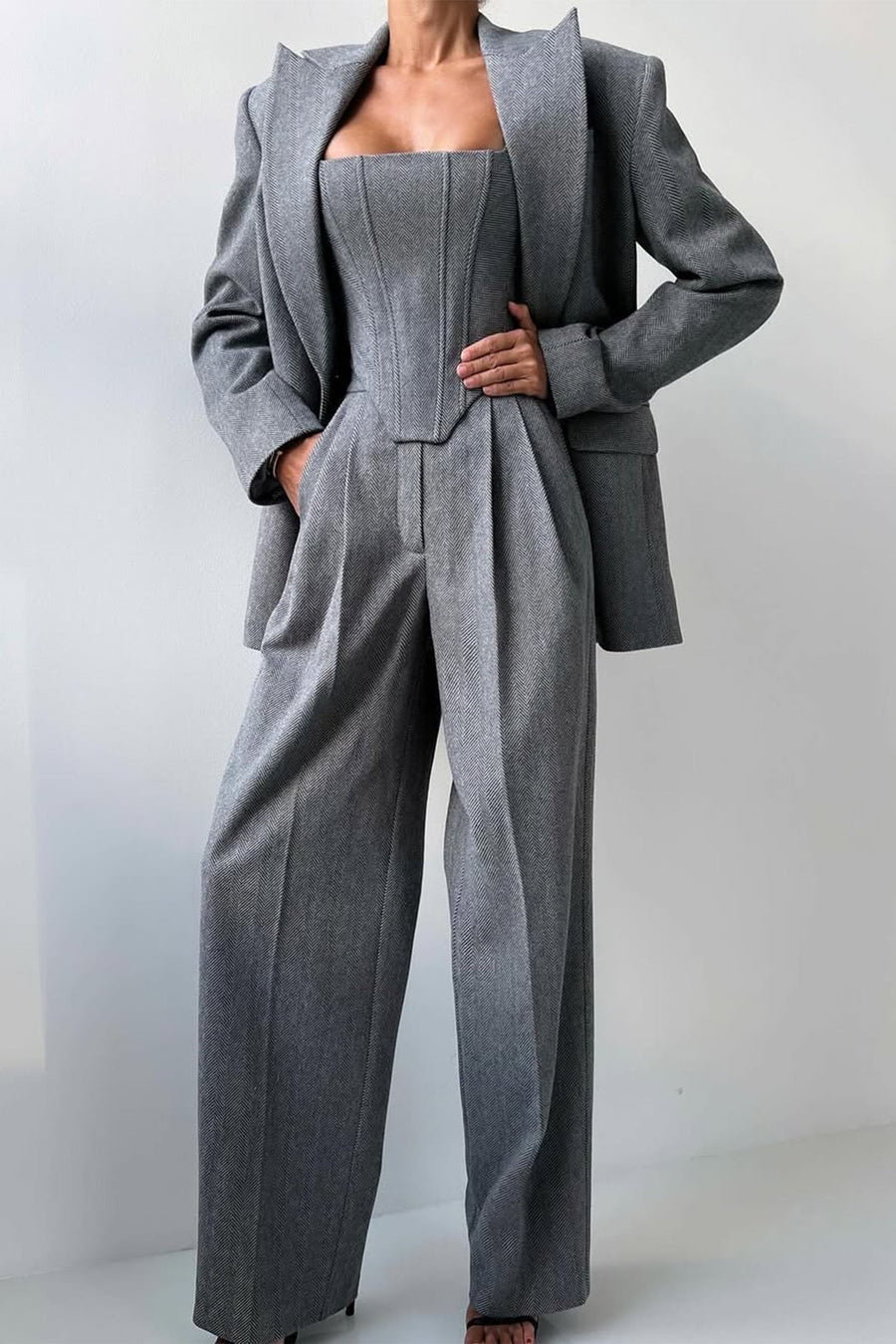 Figen - Driedelige set met dubbelkruisende blazer