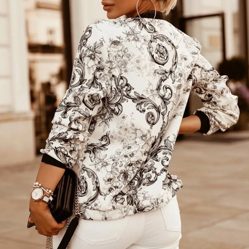 Layla™ stijlvol bloemenprint jasje met lange mouwen