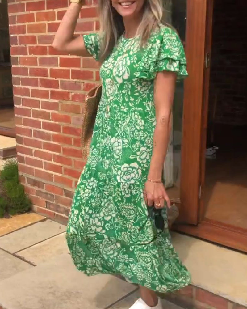 Lange jurk met korte mouwen en bloemenprint