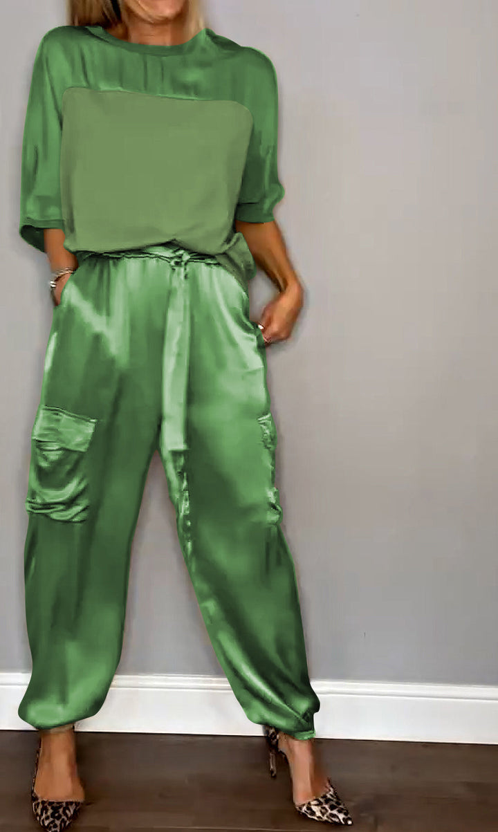 Emmy - Stijlvolle casual satijnen set