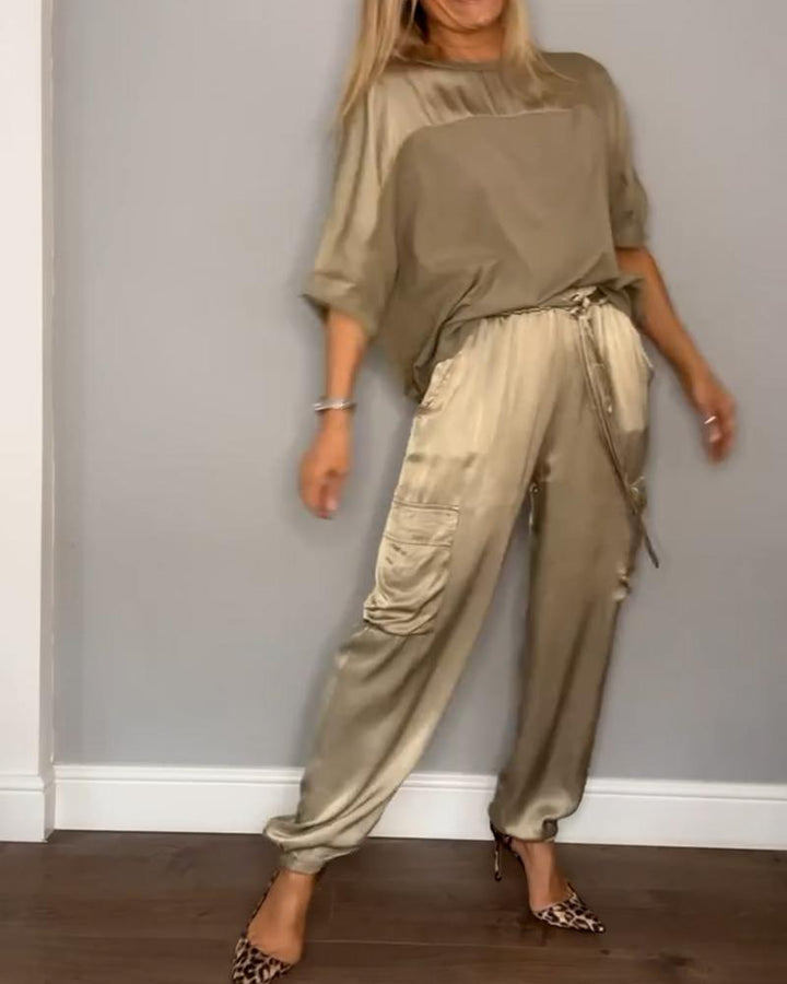 Emmy - Stijlvolle casual satijnen set