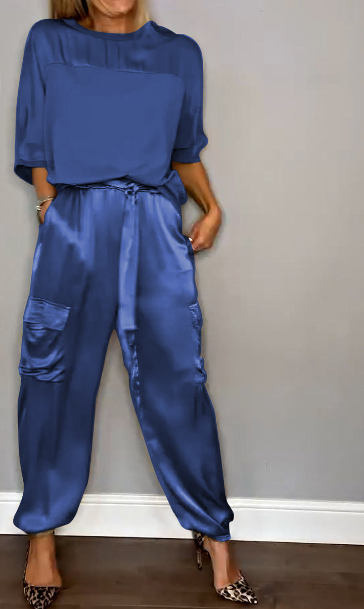 Emmy - Stijlvolle casual satijnen set