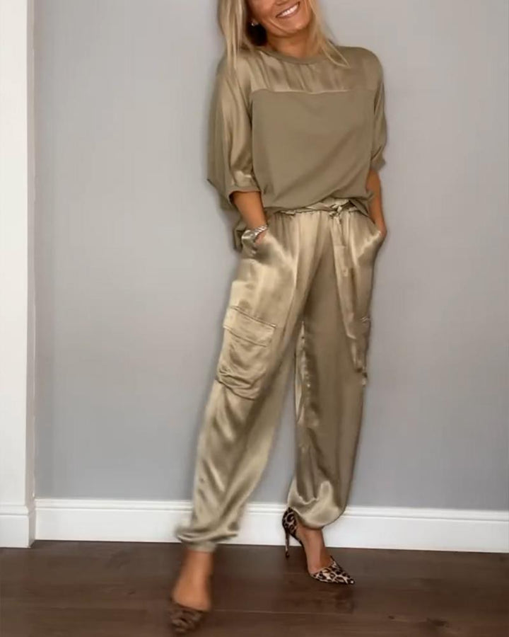 Emmy - Stijlvolle casual satijnen set