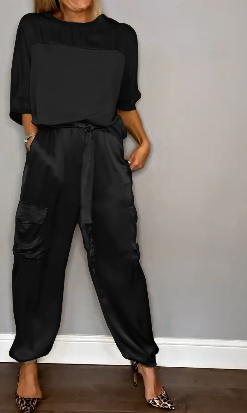 Emmy - Stijlvolle casual satijnen set
