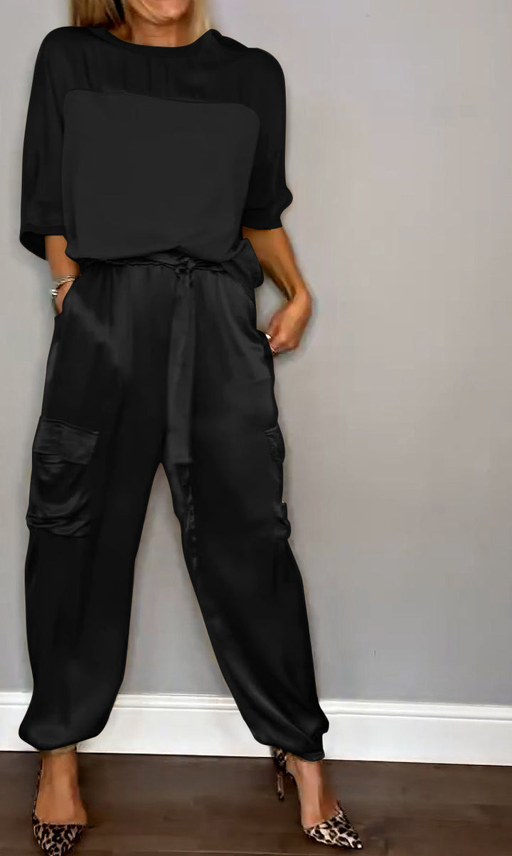 Emmy - Stijlvolle casual satijnen set