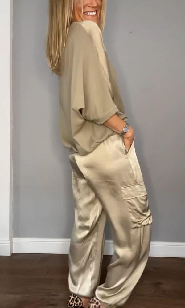 Emmy - Stijlvolle casual satijnen set
