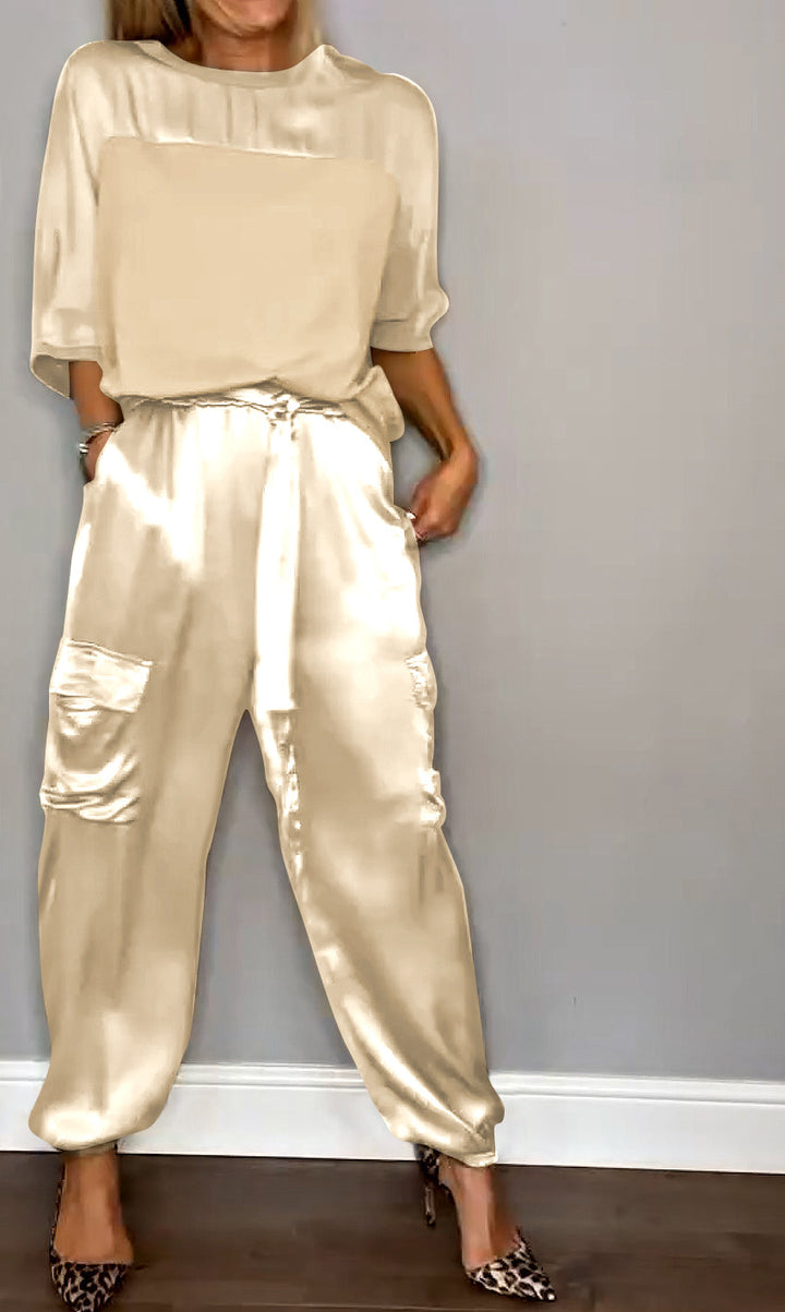 Emmy - Stijlvolle casual satijnen set